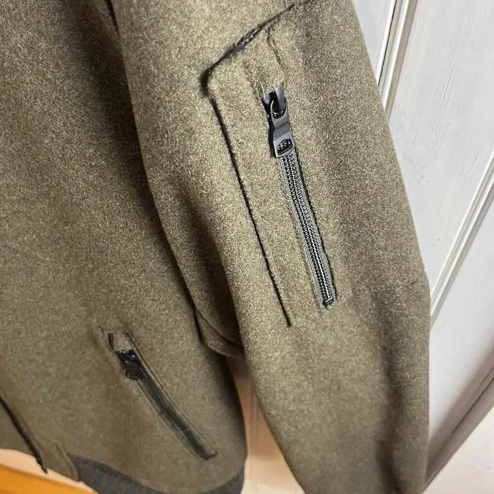 Banana Republic Mario Bellucci Italian Melton Wool Bomber Jacket Mens Sz L Olive